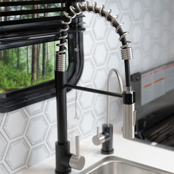 Stainless Steel/Black Matte Spring Faucet